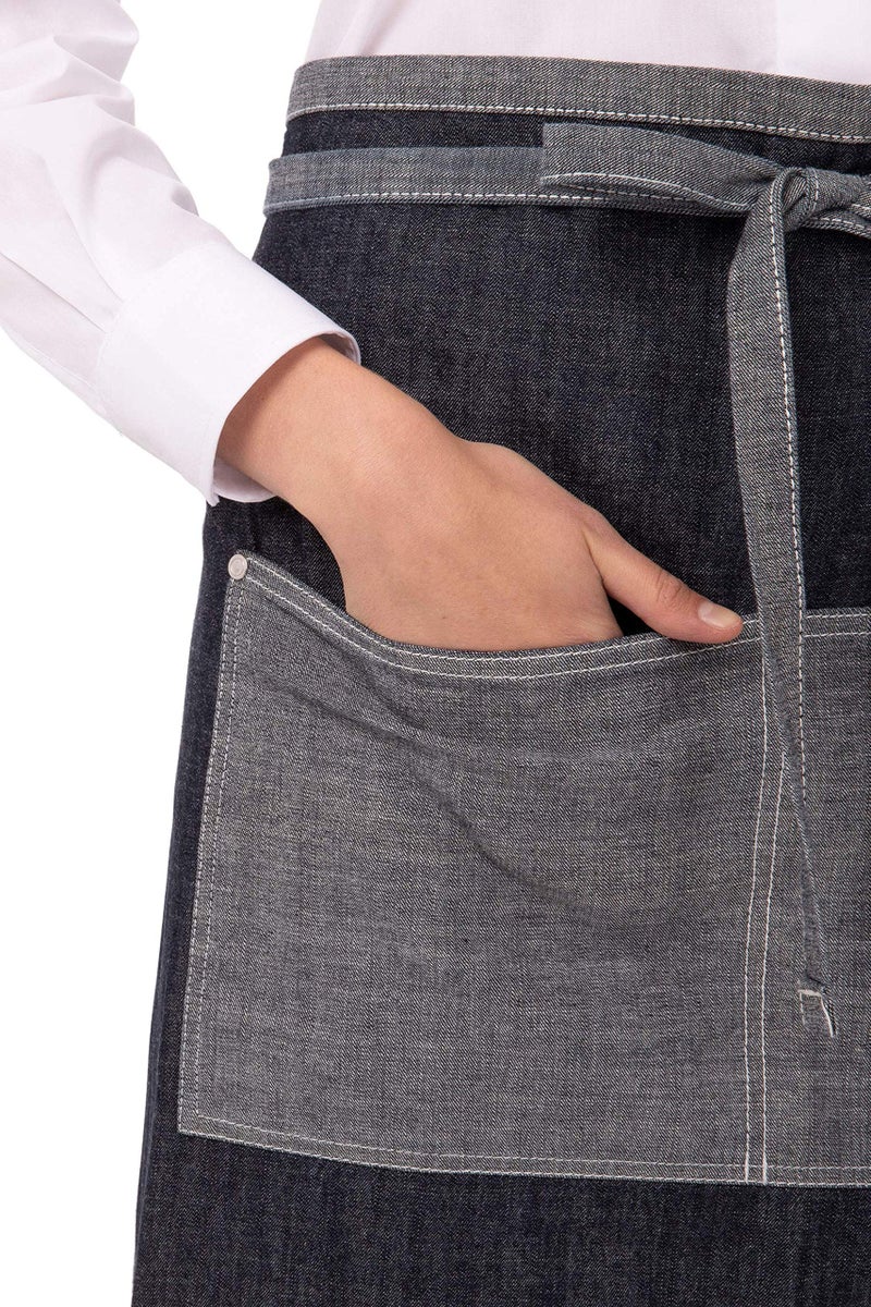 Chef Works Unisex Manhattan Half Bistro Apron, Indigo Blue, One Size - Image 2